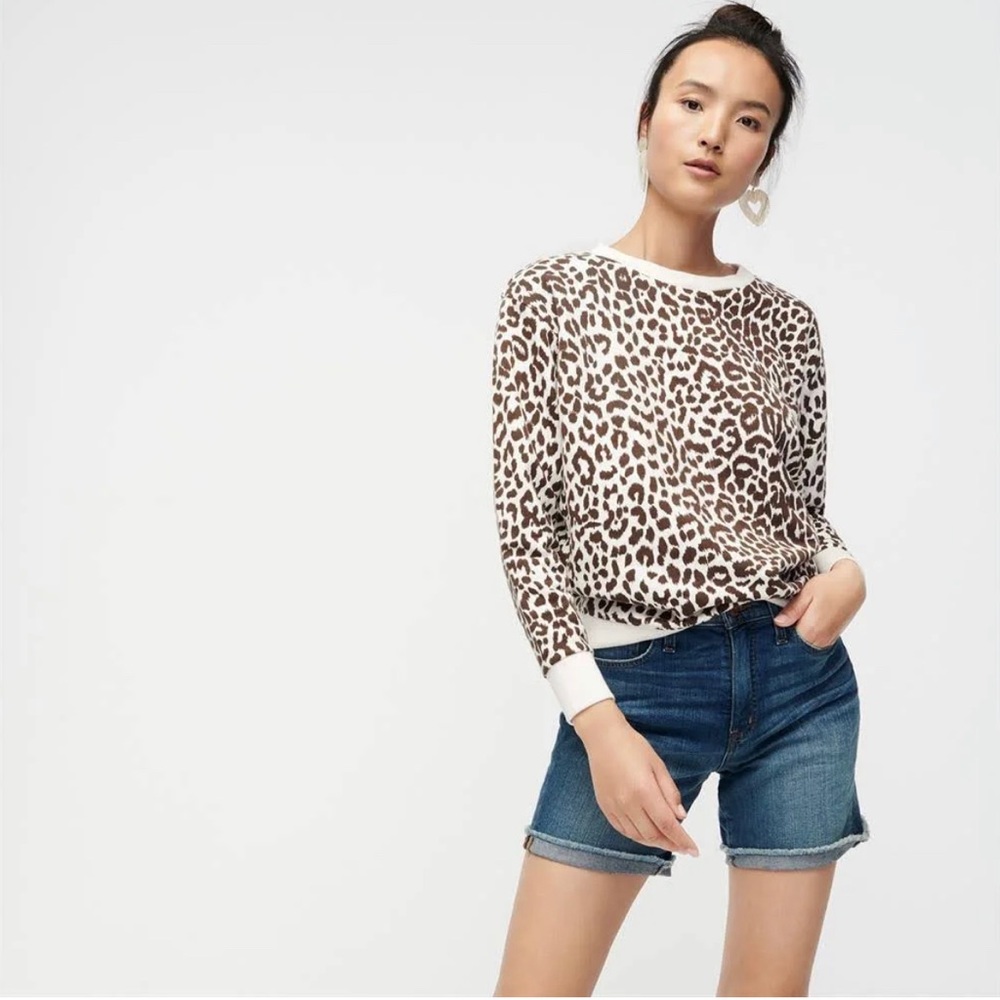 JCrew Neutral Leopard Animal Print 100% Cotton Crewneck Sweatshirt XS